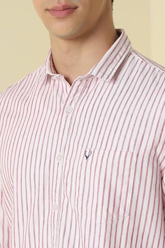 Men Red Custom Fit Stripe Full Sleeves Casual Shirt