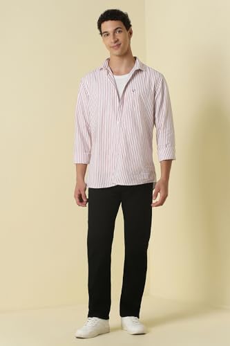 Men Red Custom Fit Stripe Full Sleeves Casual Shirt