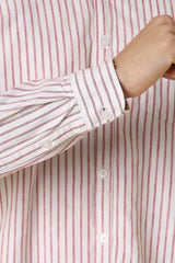 Men Red Custom Fit Stripe Full Sleeves Casual Shirt