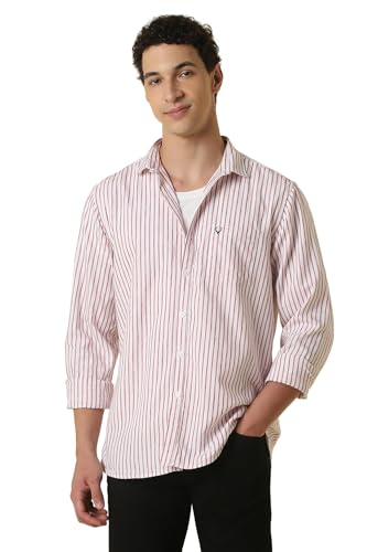 Men Red Custom Fit Stripe Full Sleeves Casual Shirt