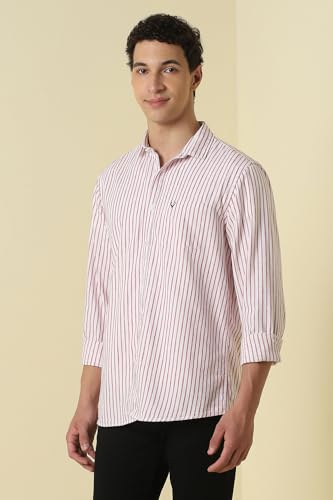 Men Red Custom Fit Stripe Full Sleeves Casual Shirt