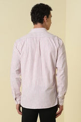 Men Red Custom Fit Stripe Full Sleeves Casual Shirt