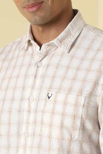 Men White Custom Fit Check Full Sleeves Casual Shirt