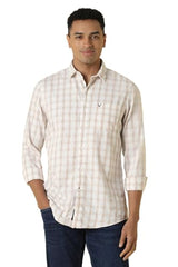 Men White Custom Fit Check Full Sleeves Casual Shirt