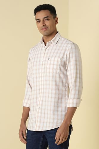 Men White Custom Fit Check Full Sleeves Casual Shirt