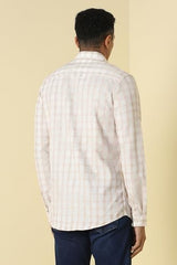 Men White Custom Fit Check Full Sleeves Casual Shirt