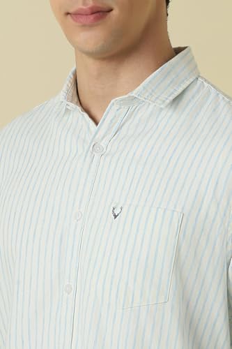 Men Light Blue Custom Fit Stripe Full Sleeves Casual Shirt