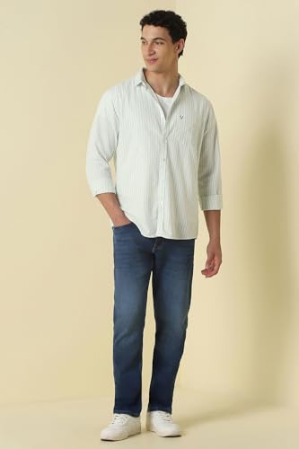 Men Light Blue Custom Fit Stripe Full Sleeves Casual Shirt