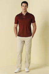 Men Beige Solid Casual Trousers
