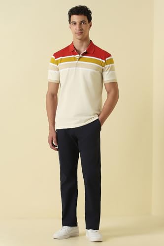 Men Multicolor Stripe Polo Neck T-Shirt