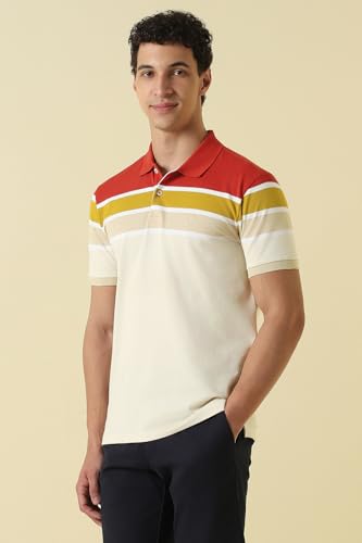 Men Multicolor Stripe Polo Neck T-Shirt