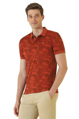 Men Maroon Print Polo Neck T-Shirt