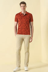 Men Maroon Print Polo Neck T-Shirt