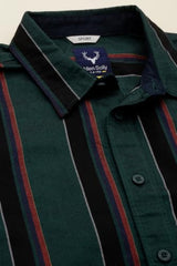 Allen Solly Boys Green Slim Fit Stripe Casual Shirt