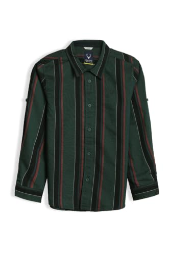 Allen Solly Boys Green Slim Fit Stripe Casual Shirt