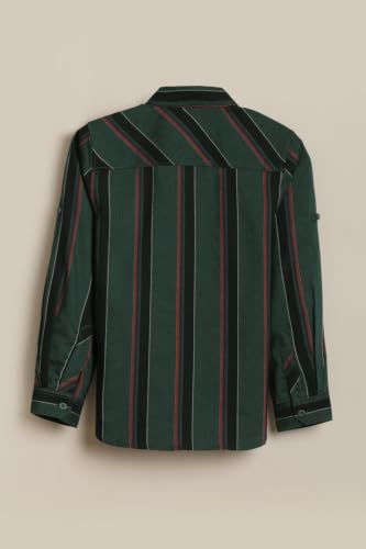 Allen Solly Boys Green Slim Fit Stripe Casual Shirt