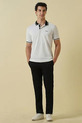 Men White Textured Polo Neck T-Shirt