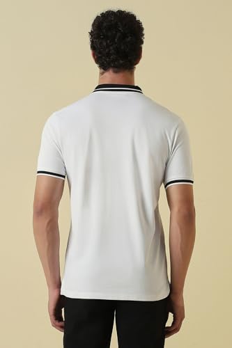 Men White Textured Polo Neck T-Shirt