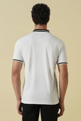 Men White Textured Polo Neck T-Shirt