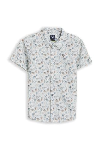 Boys White Print Casual Shirt