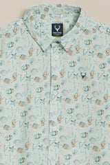Boys Green Print Casual Shirt