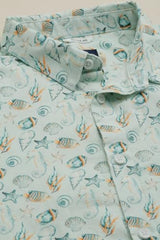 Boys Green Print Casual Shirt