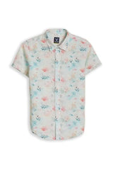 Boys White Print Casual Shirt