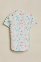 Boys White Print Casual Shirt