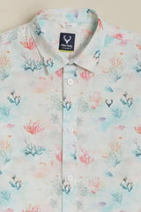Boys White Print Casual Shirt