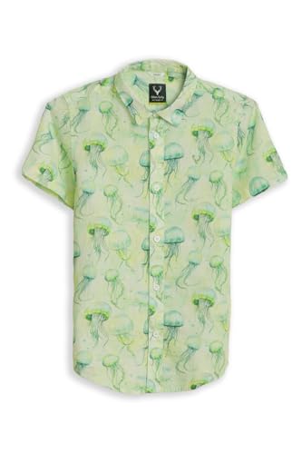 Boys Green Print Casual Shirt