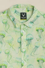 Boys Green Print Casual Shirt