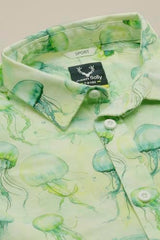 Boys Green Print Casual Shirt