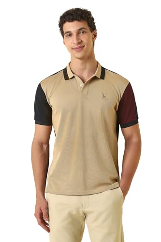 Men Beige Patterned Polo Neck T-Shirt