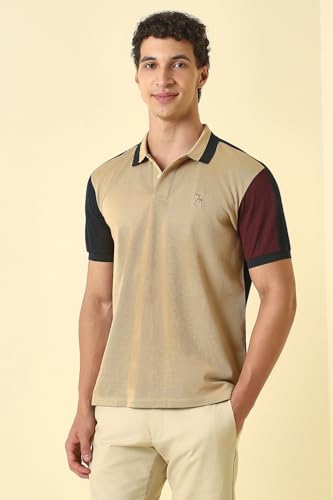 Men Beige Patterned Polo Neck T-Shirt