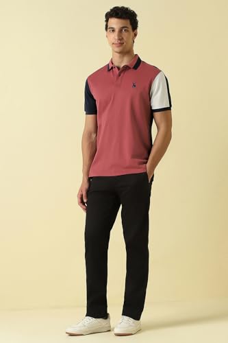 Men Pink Patterned Polo Neck T-Shirt