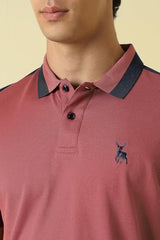 Men Pink Patterned Polo Neck T-Shirt
