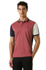 Men Pink Patterned Polo Neck T-Shirt