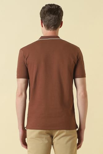 Men Brown Textured Polo Neck T-Shirt