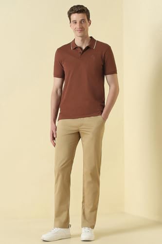 Men Brown Textured Polo Neck T-Shirt