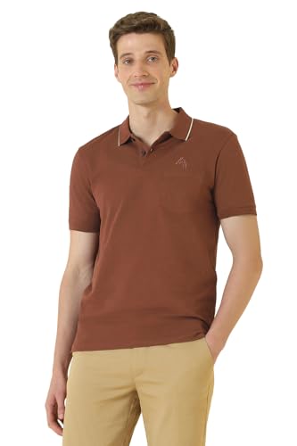 Men Brown Textured Polo Neck T-Shirt