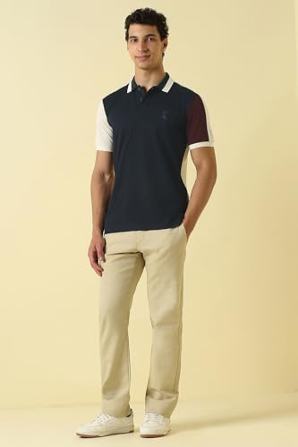 Men Navy Patterned Polo Neck T-Shirt