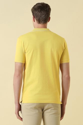 Men Yellow Textured Polo Neck T-Shirt