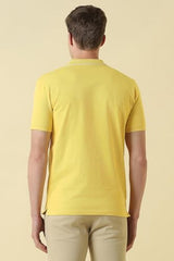 Men Yellow Textured Polo Neck T-Shirt