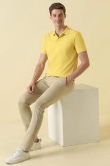 Men Yellow Textured Polo Neck T-Shirt