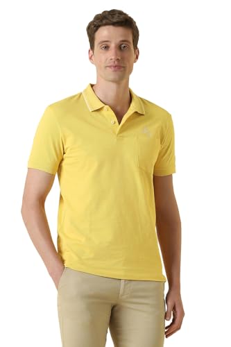 Men Yellow Textured Polo Neck T-Shirt