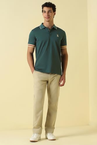 Men Green Solid Polo Neck T-Shirt