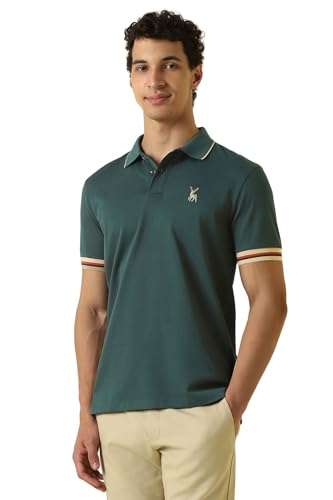 Men Green Solid Polo Neck T-Shirt