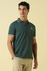 Men Green Solid Polo Neck T-Shirt