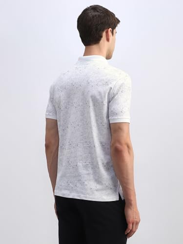 Men White Print Polo Neck T-Shirt