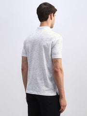 Men White Print Polo Neck T-Shirt